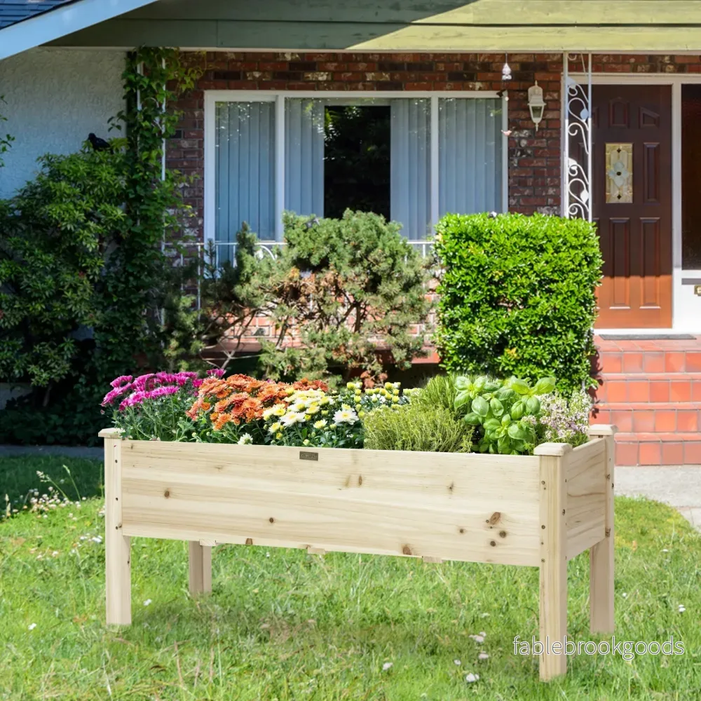 Upphöjd – plantering tråg säng gjord av gran trä plantera trädgård kit – 120 x 43,5 x 51 cm – Natur