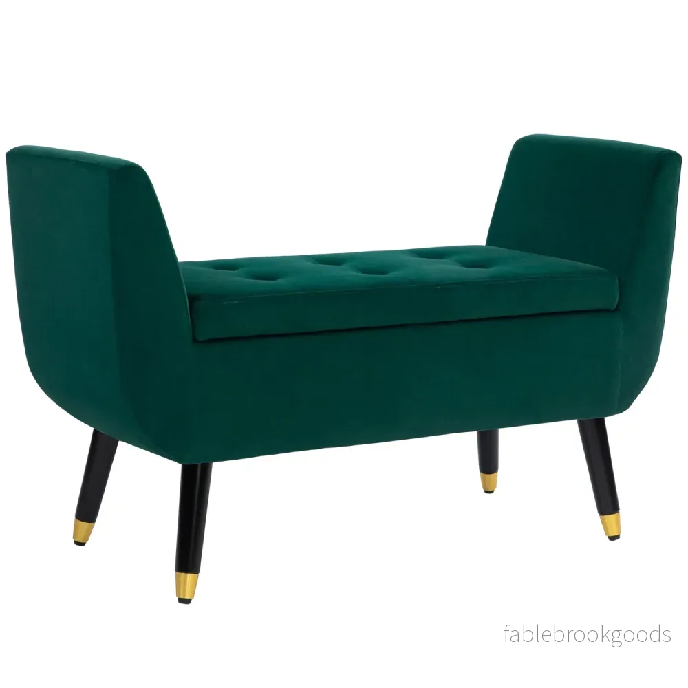 Green Velvet Förvaringsbänk med armstöd – 107 x 42 x 65 cm