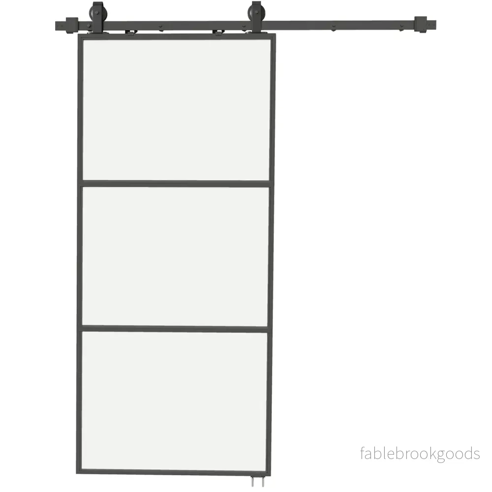 Skjutdörrssats med frostat glas, soft-Close, svart stål