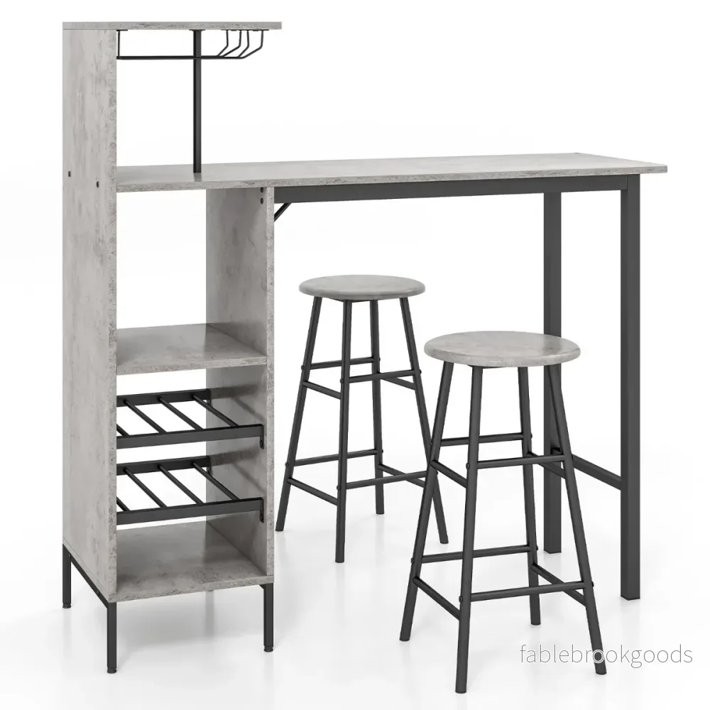 delad – barbord och stolset Industriellt pubbord pall – 3 – Grå