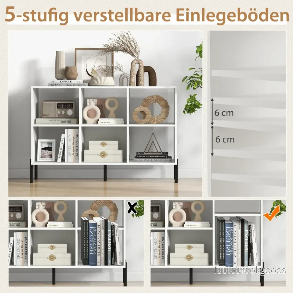 Bokhylla – med fack Ståhylla upphöjda metallben och justerbara hyllor – 6 120 x 35 x 79,5 cm – Vit - Bild 2