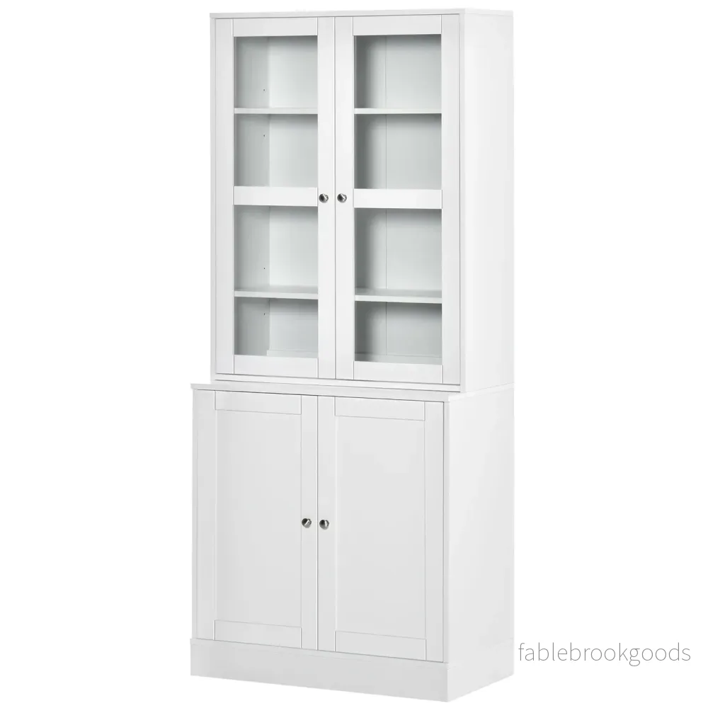 Hög vit bokhylla, glasdörr, 6 fack Hög vit bokhylla, glasdörr, 6 fack