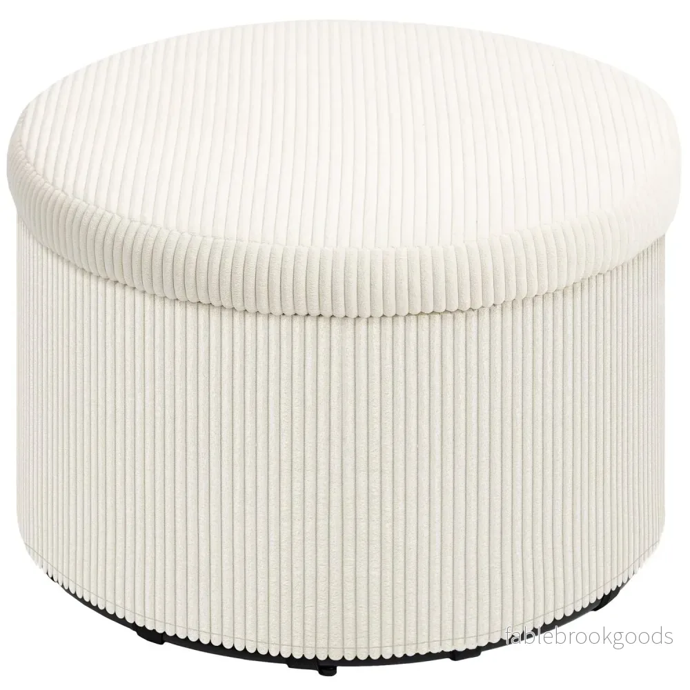 Beige rund ottomansk pall med förvaring, 60x60x41 cm