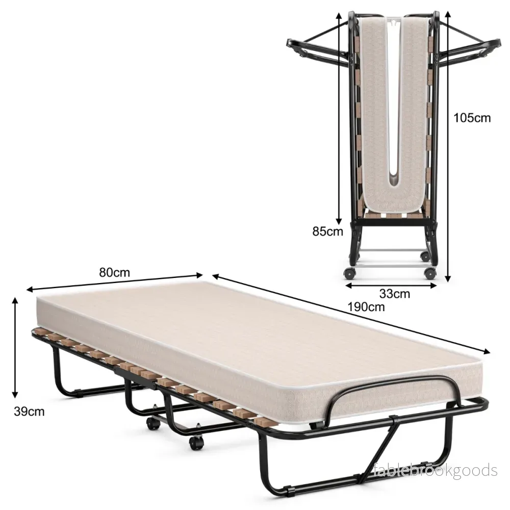 Bärbar – gästsäng på hjul med memory foam madrass Ljus tillverkad i Italien Ursprung: – 80 x 190 x 33 cm – Beige - Bild 2