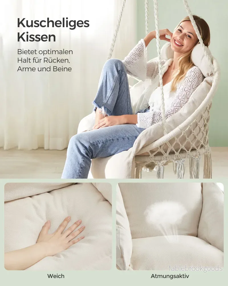 Hangstoel - Met Kussen - Katoen - Draagvermogen tot 120 kg - Beige - Bild 3