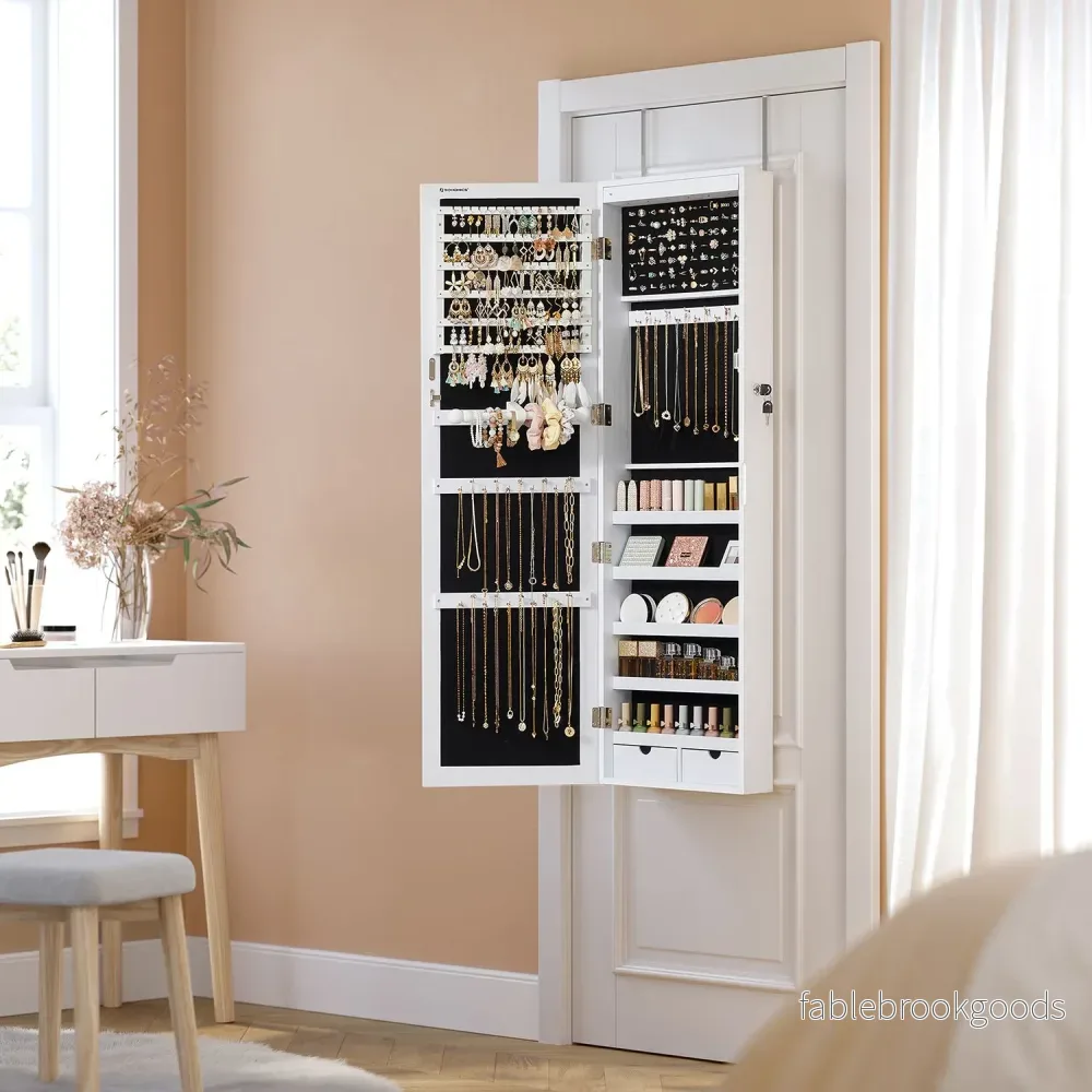 Smyckesskåp – hängande med LED-belysning – vit - Bild 3