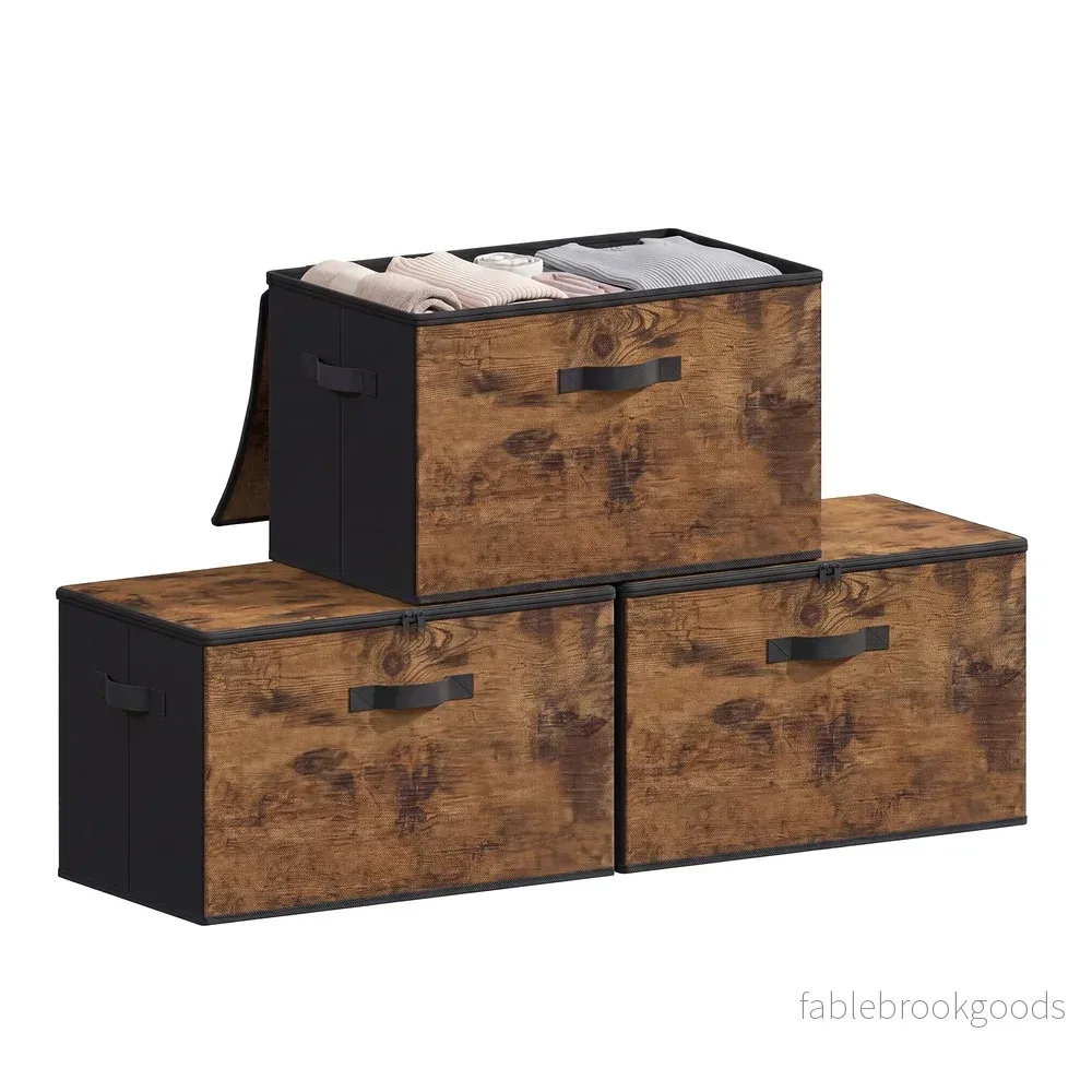 Opbergbox - Opvouwbaar met Handgrepen - Set van 3 - Bruin - 50 x 30 x 30 cm - Bild 2