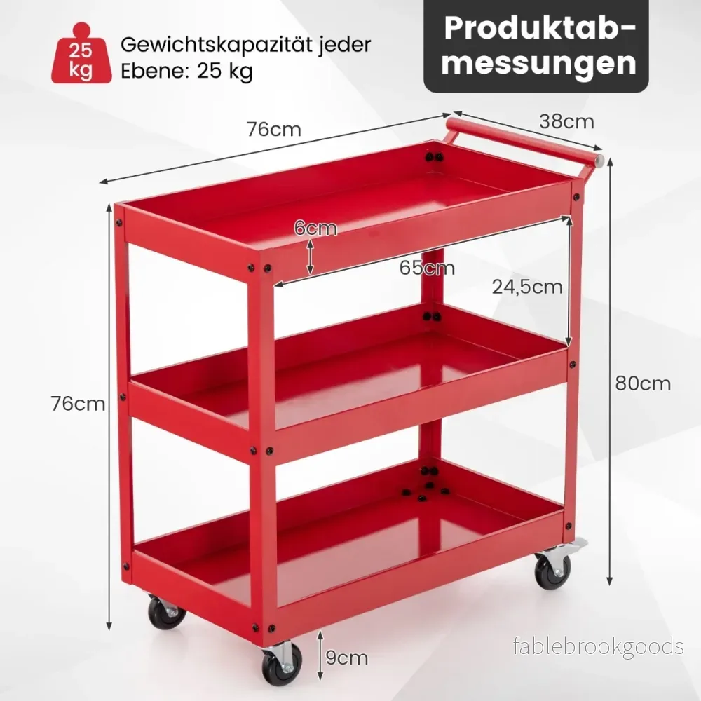 Metallvagn – med hyllplan och handtag Köksvagn Serveringsvagn Allroundvagn – 3 – Röd - Bild 2