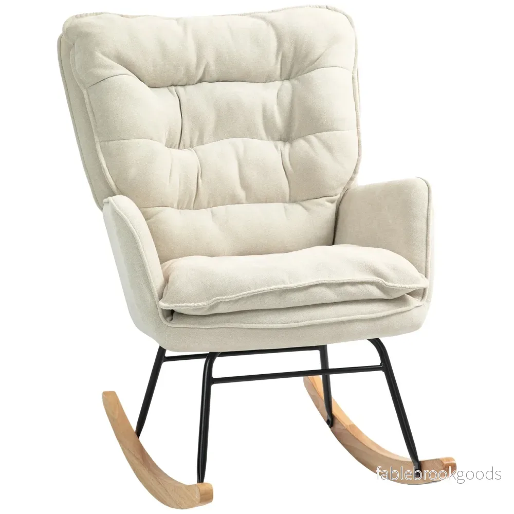 Beige Chenille-Look gungstol, 120 kg Kapacitet, för sovrum Beige Chenille-Look gungstol, 120 kg Kapacitet, för sovrum