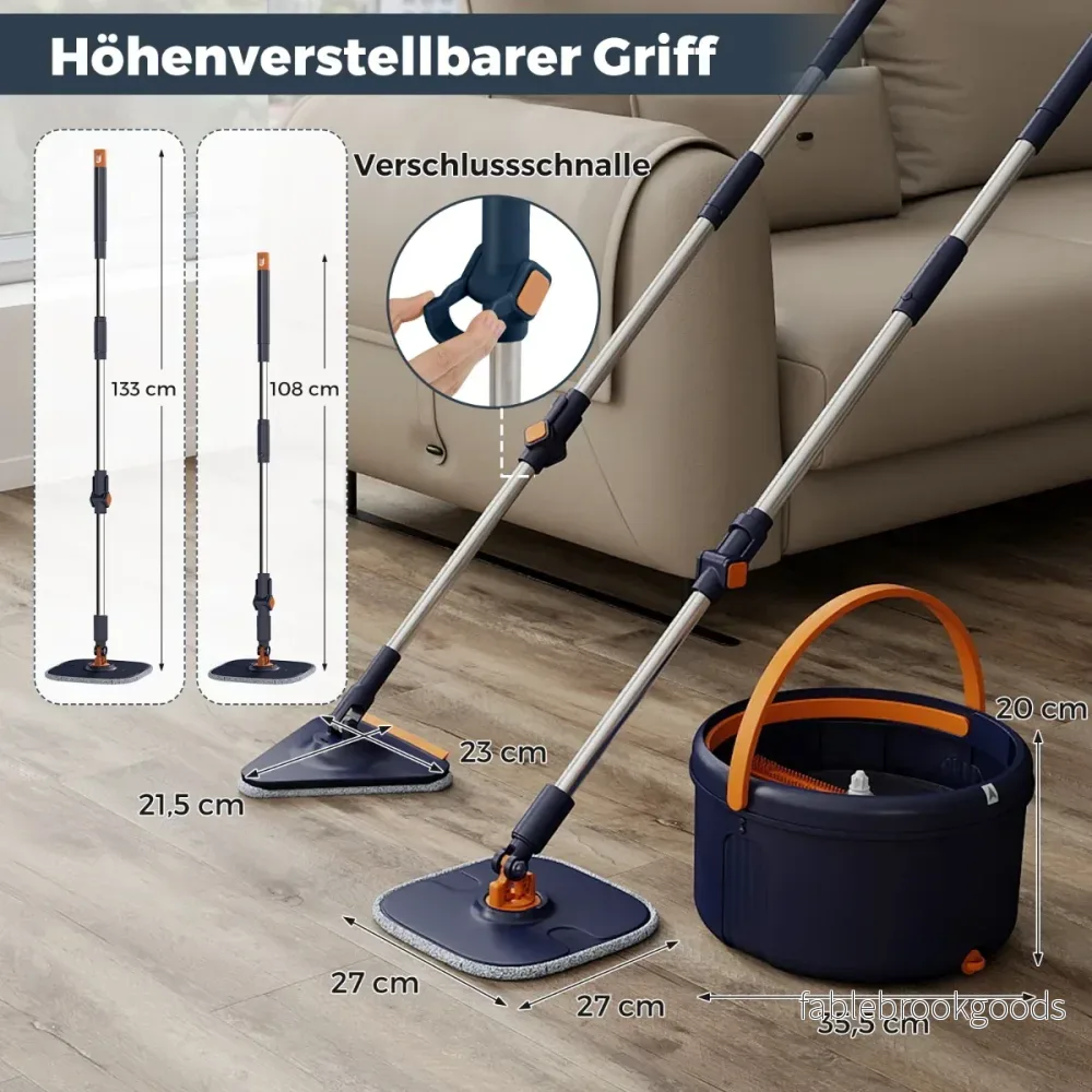 4L – mopp och hink med vridpress 360° vridbar huvud Platt – Blå - Bild 2