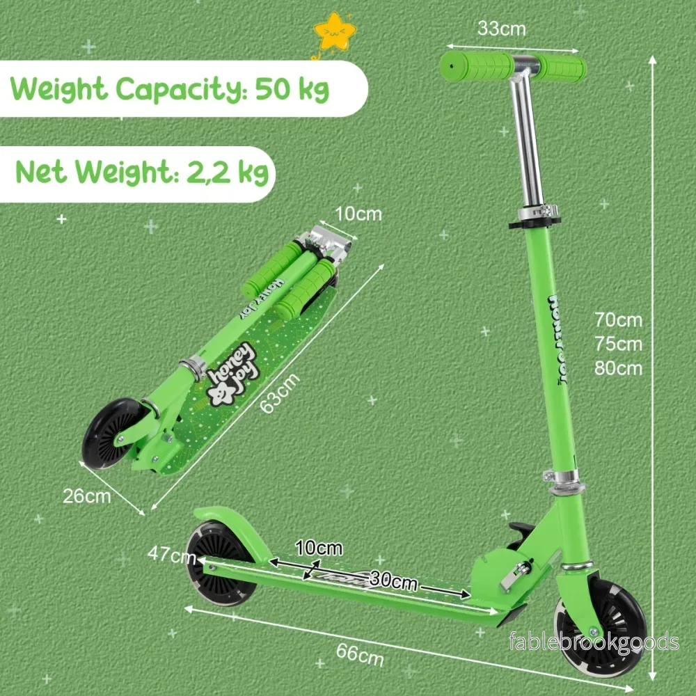 Barnscooter – med LED hjul och hopfällbart styre, höjdjusterbar sparkcykel – Grön - Bild 2
