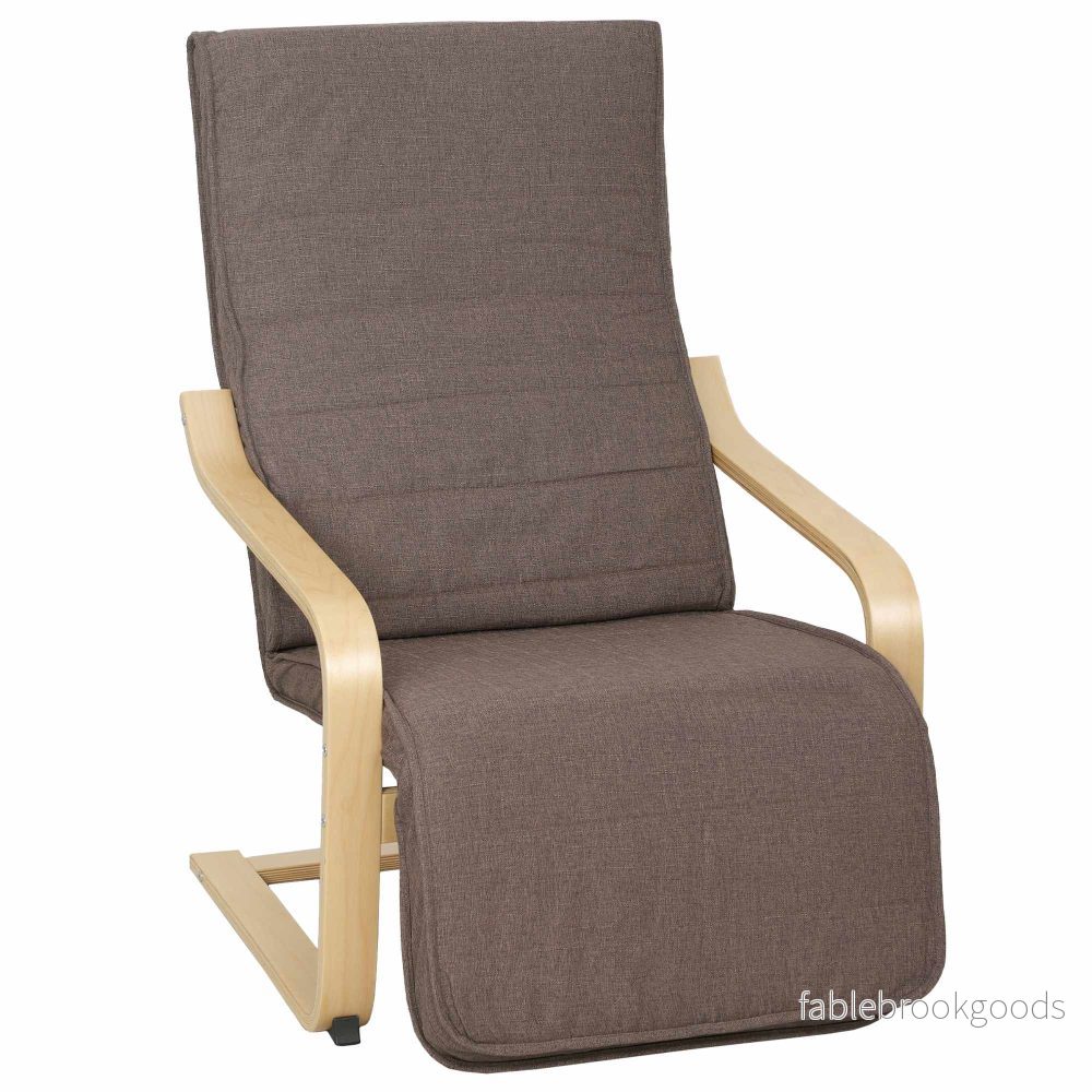 Fåtölj med björkträram, fotstöd med 5 positioner, brun