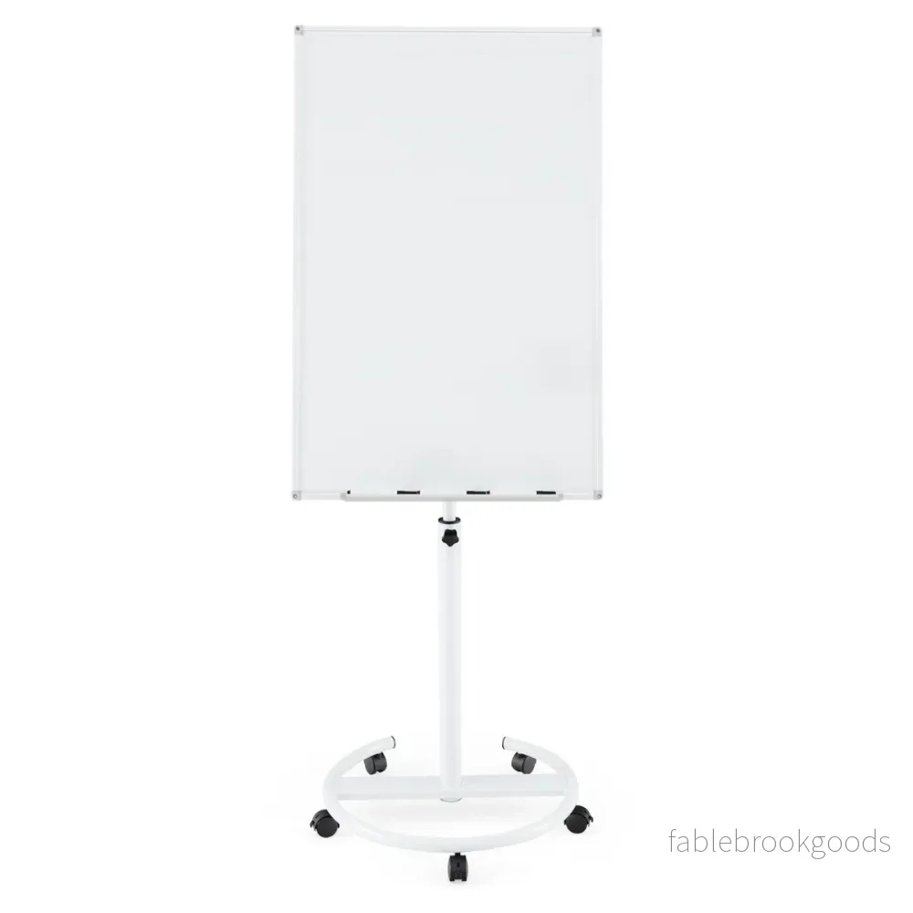Blädderblocksställ – på hjul med magneter och markörer Höjdjusterbar whiteboard – Vit