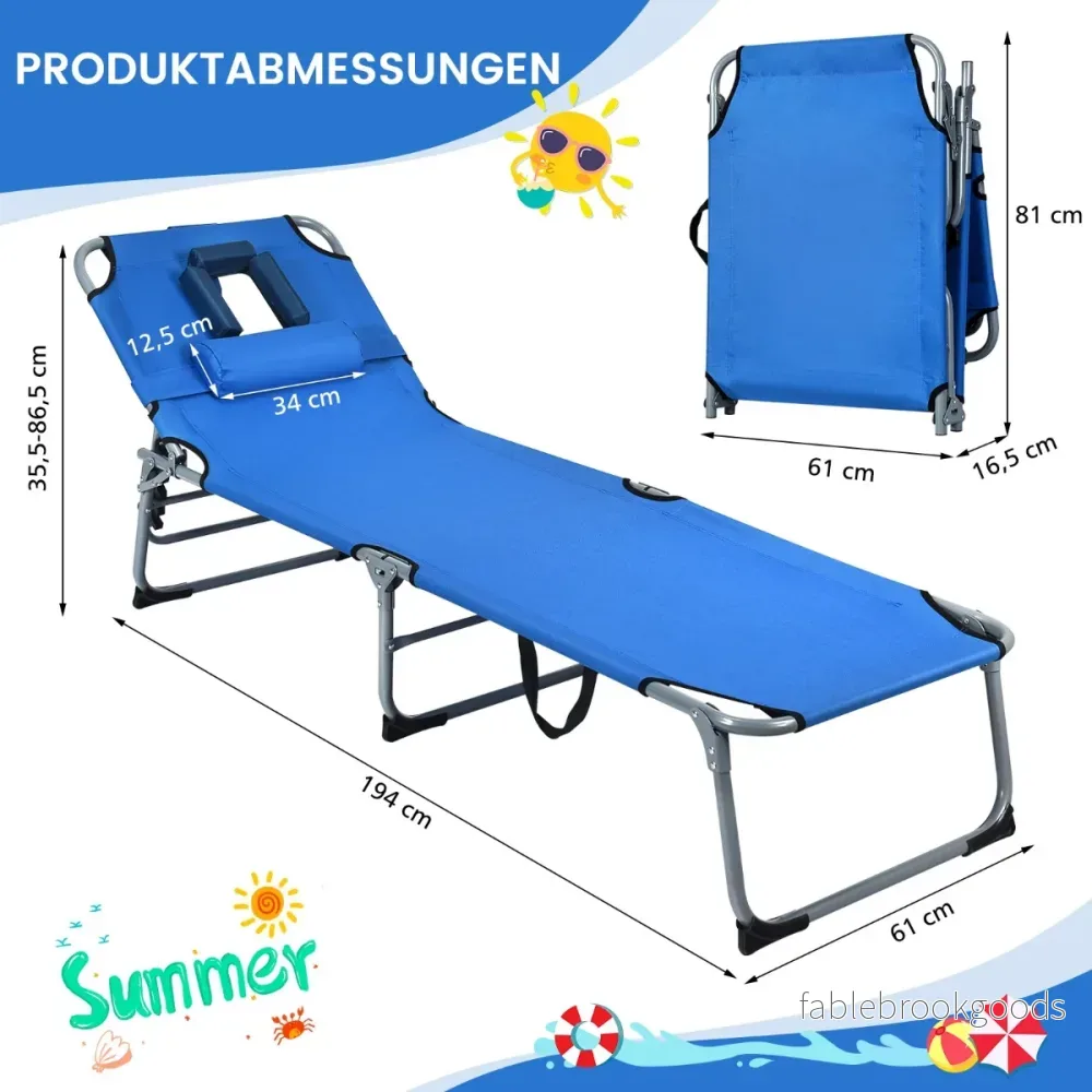 Solsäng – Vikbar strandsäng – 194 x 60 x 36-86 cm – Blå - Bild 3