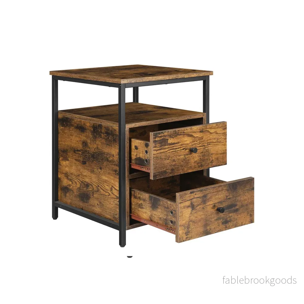 Sängbord – 2 lådor – Industriell design – Brun/Svart - Bild 2