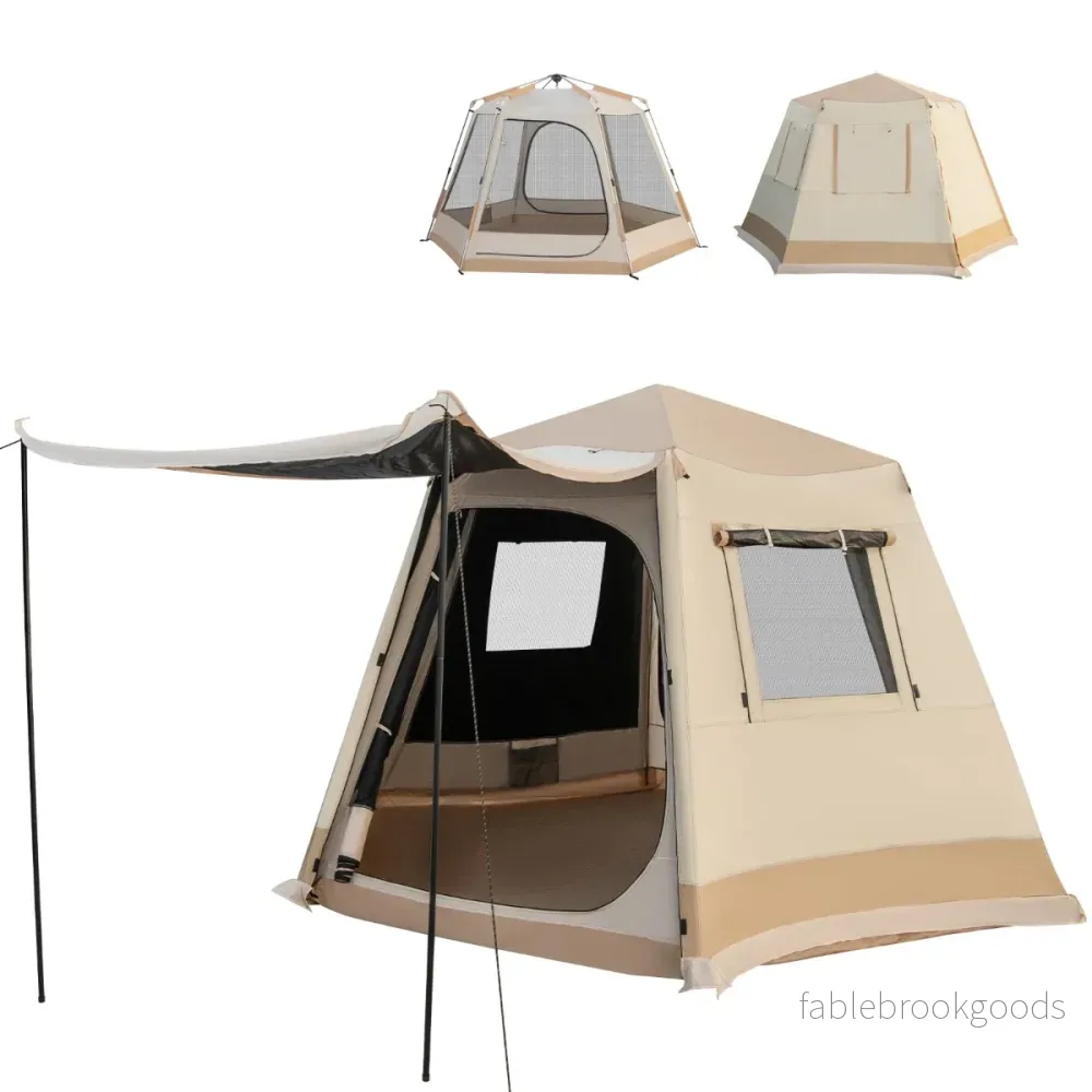 Pop – up campingtält med automatisk montering och bärväska Dubbellagers hytttält – Beige