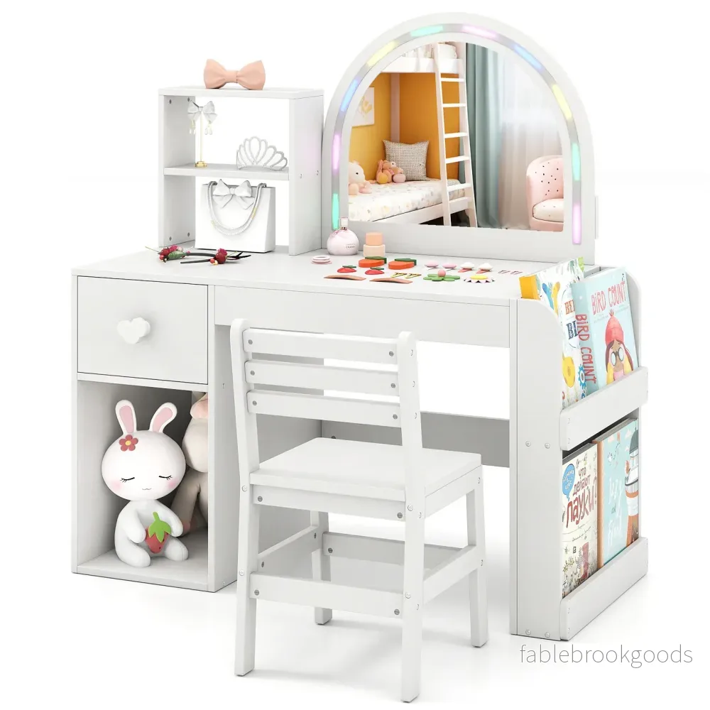 Barnsminkbord – med belysning prinsessbord belyst spegel frisörsbord Rent