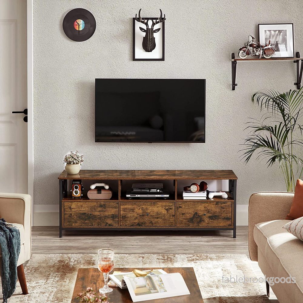 TV-skåp – 3 lådor – Industriell design – Vintage brun-svart - Bild 2
