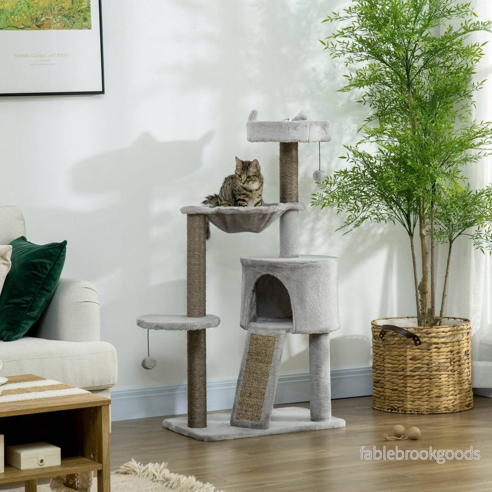 Kattskrapträd med grotta & sisal, 113 cm, ljusgrå - Bild 2