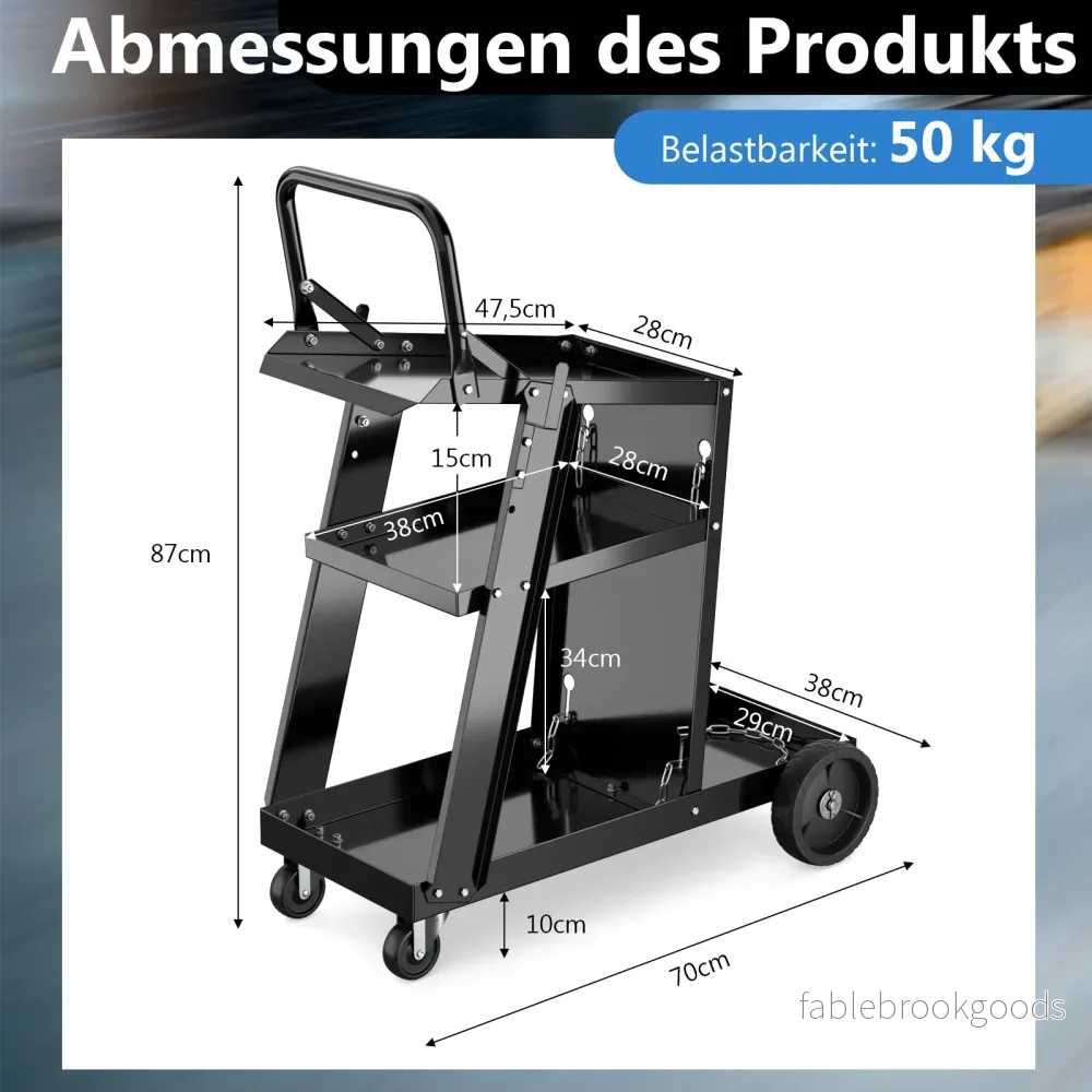 Svetsvagn – med hyllor Svetsmobil för svetsutrustning Svetsmaskinvagn tipp skyddskedjor – 3 – Svart - Bild 2