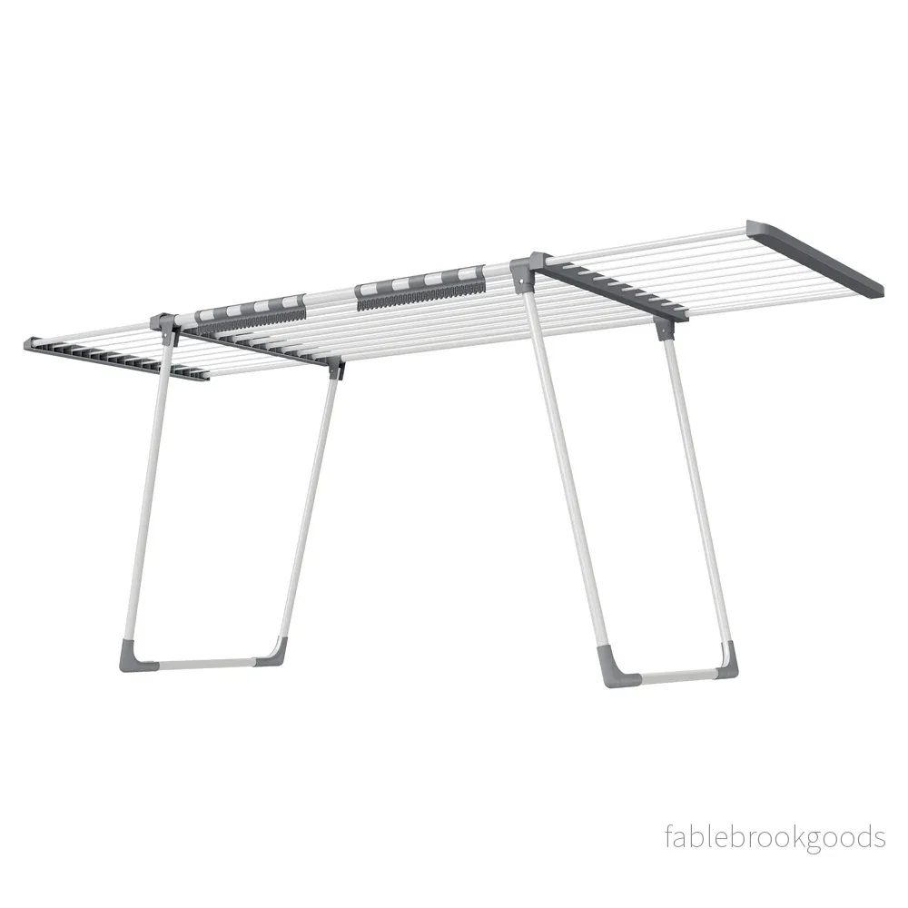 Wasdroogrek - 62,5 x (113,5-200) x 90 cm - 22 m² droogoppervlak - uitschuifbare zijvleugels - opvouwbaar - wit-grijs - maximale draagkracht 24 kg