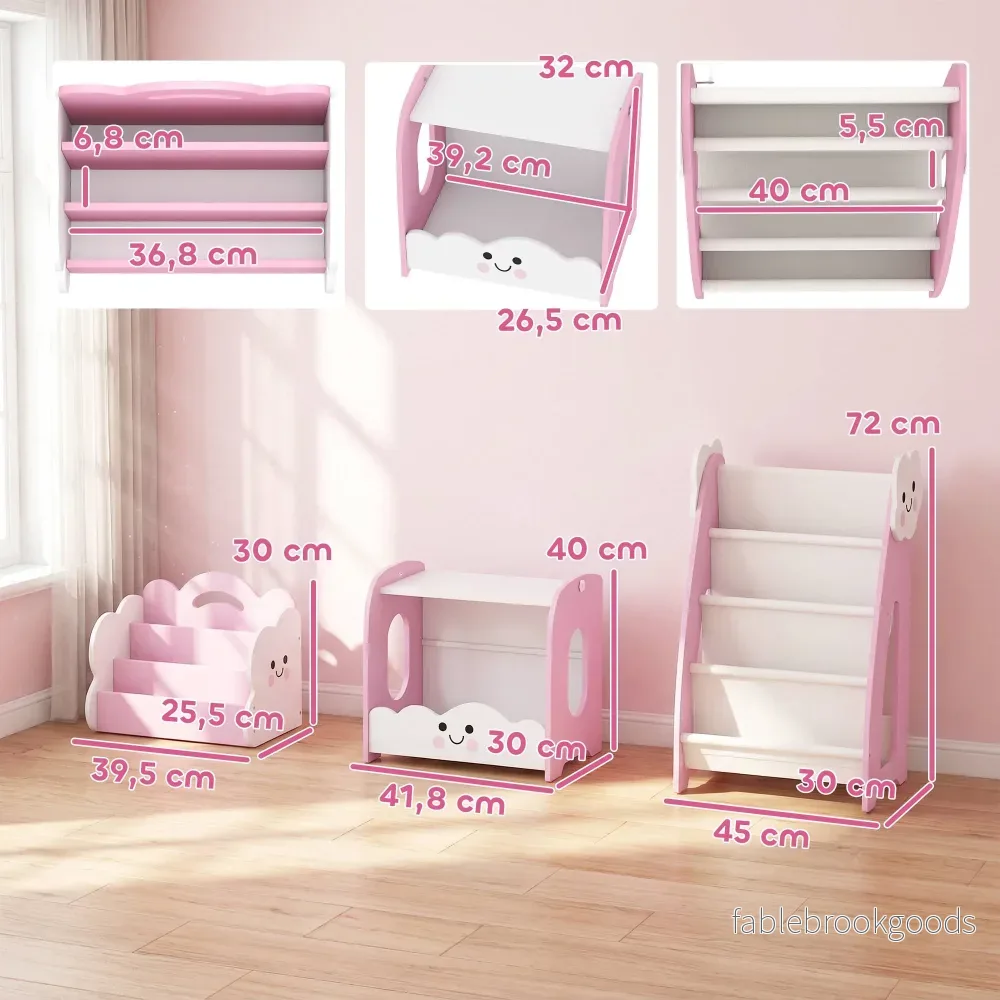 Barn 3-i-1 leksaksförvaringshylla, bokhylla nattduksbord, rosa - Bild 3