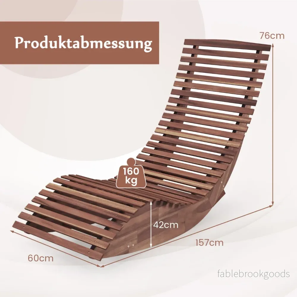 Solstol – akaciaträ ergonomisk i trä trädgårdssäng naturlig – 157 x 60 x 76 cm – Natur - Bild 2