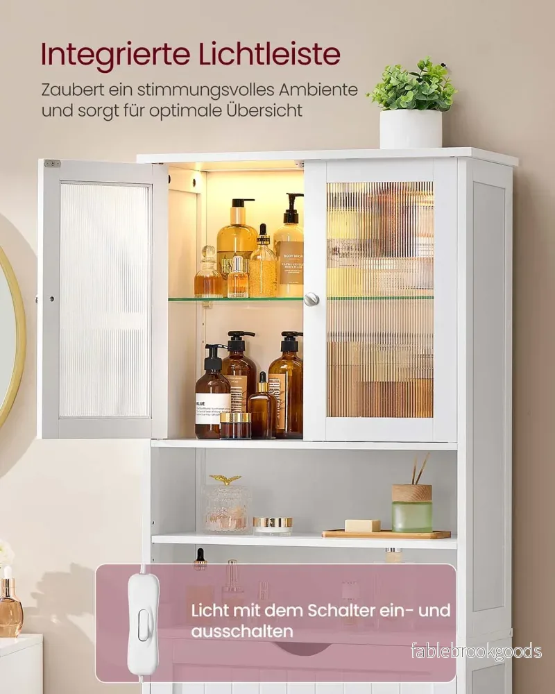 Badrumsskåp – Med hyllor, lådor och öppna fack – Vit – Badrum - Bild 3