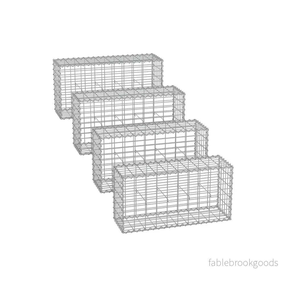Set med 4 trådkorgar – maskstorlek 5 x 10 cm – silver