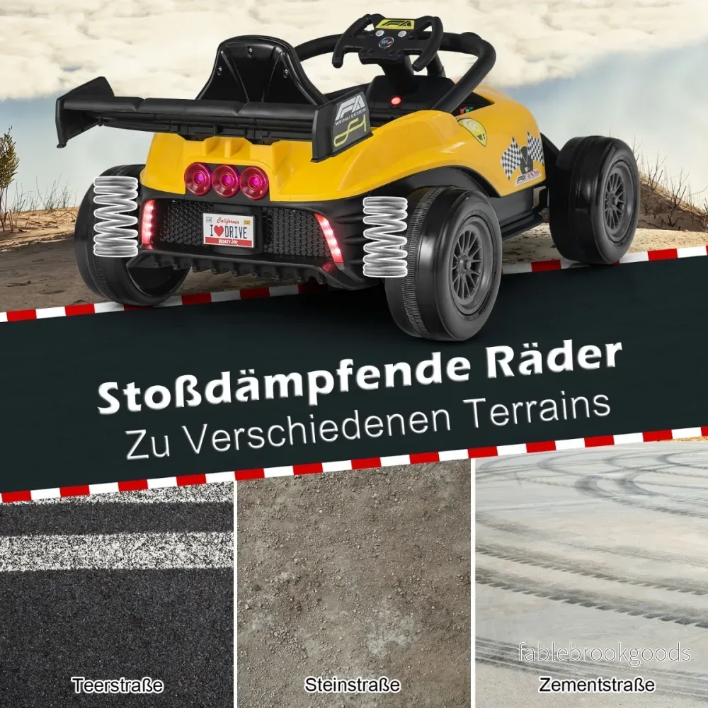 Småbarns – elbil 12V Barnbil Elektrisk racingbil för med fjärrkontroll – Gul - Bild 2