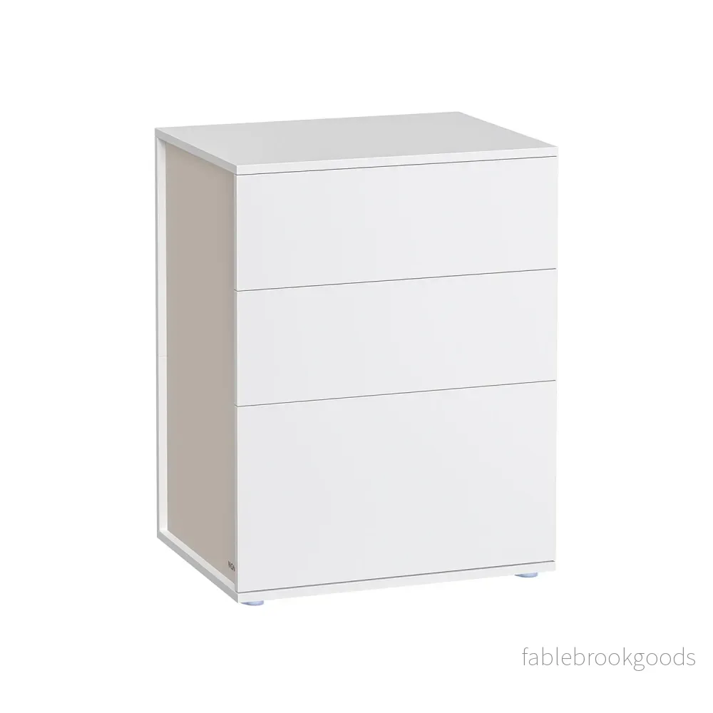 Sängbord – 3 lådor – matt vit och cappuccino beige Sängbord – 3 lådor – matt vit och cappuccino beige