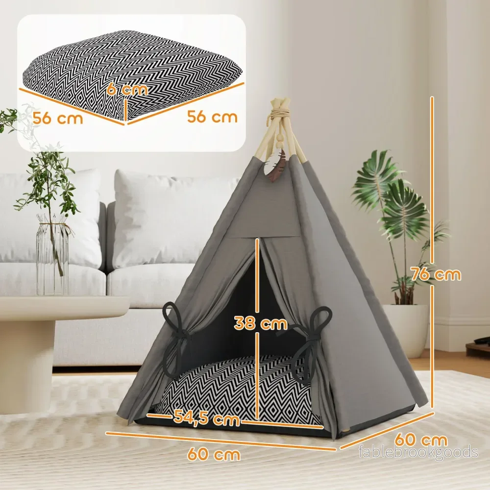 Cat Tipi-tält, tvättbara kuddar, grå, husdjur under 5 kg - Bild 3