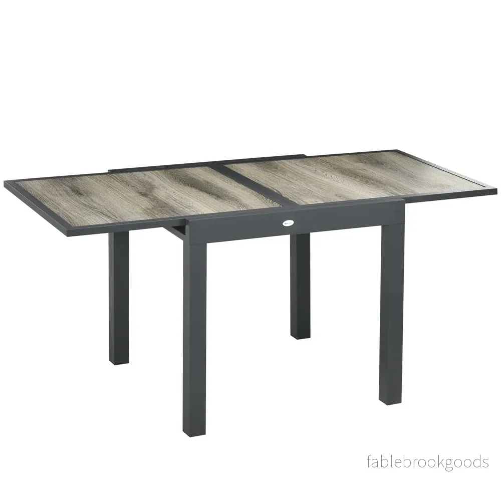 Utdragbart uteplatsmatbord i aluminium – trälook, beige/grå