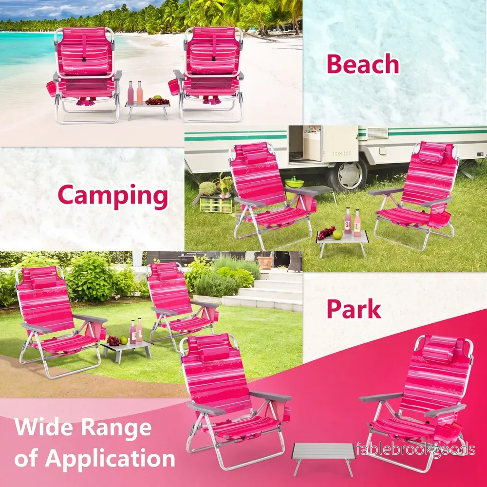 pack – strandstolar med bord, hopfällbara campingstolar justerbart ryggstöd – 2 – Rosa - Bild 3