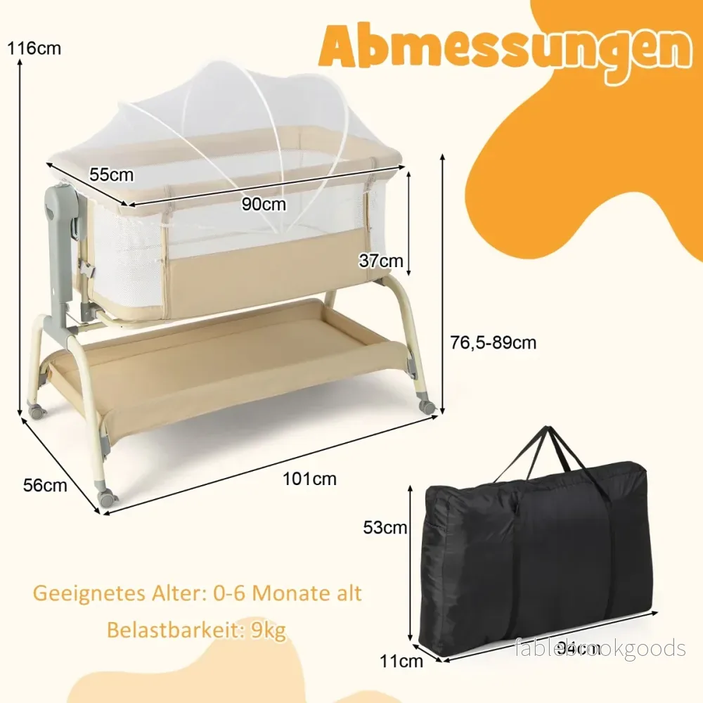 i – mobil babysäng med myggnät och madrass justerbara höjder – 4 1 6 – Beige