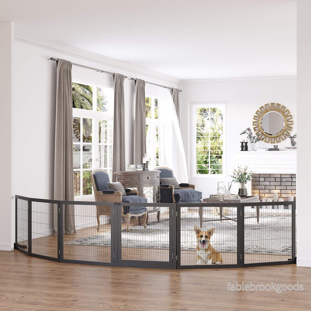 Dog Gate – Fällbar säkerhetsbarriär, Furu & Metall, 432x36x70 cm - Bild 2
