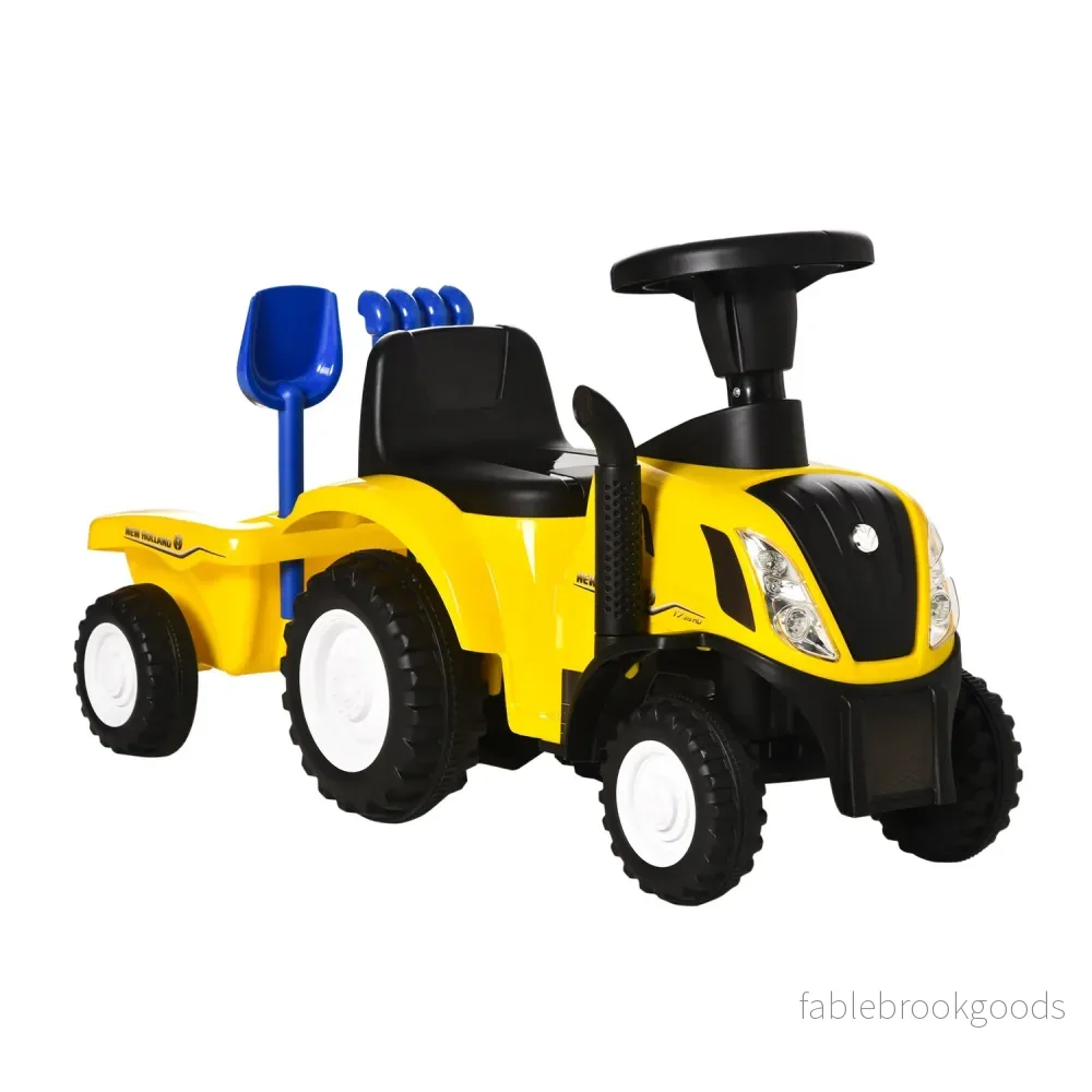 Gul åktraktor med släp och horn för barn