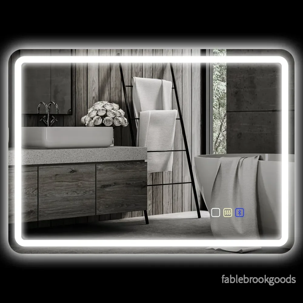 Badrumsspegel med LED-belysning, anti-dimkudde, 3 justerbara färger, 700 x 900 mm, silver