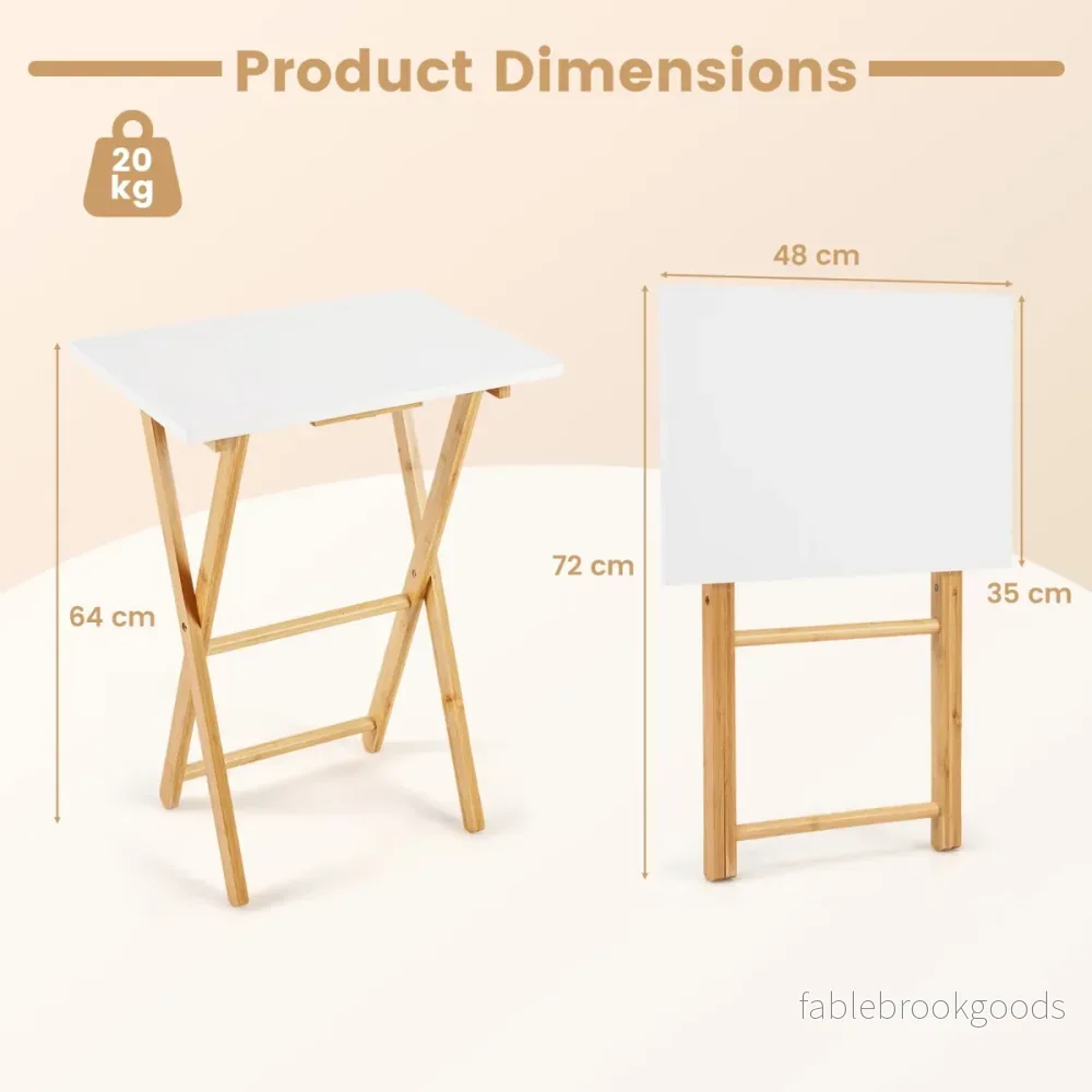 pack – hopfällbara TV brickor i bambu Bärbart sidobord, och – 2 – Natur + vit - Bild 2