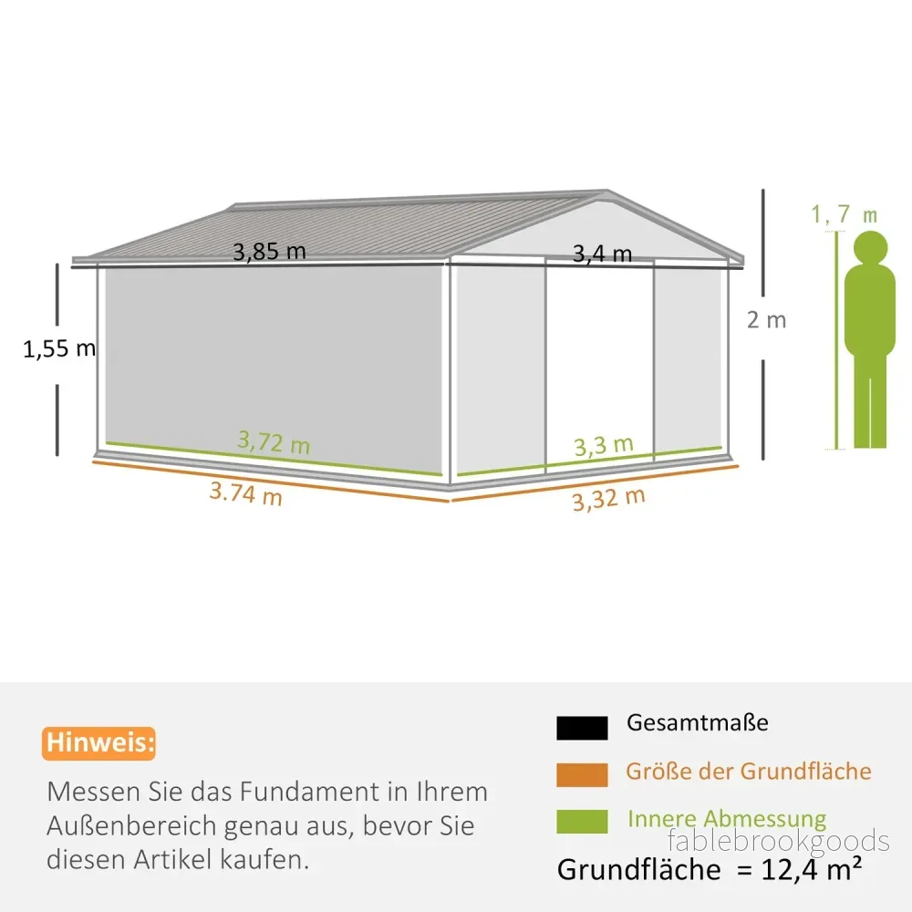 Trädgårdsbod, väderbeständigt stål, 12,4 m², skjutdörr - Bild 3