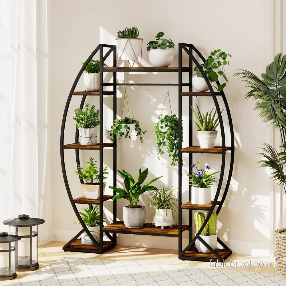 Inomhus – växtställ med växtlampor 63" hög stegs hörn – 10 – Brun - Bild 3