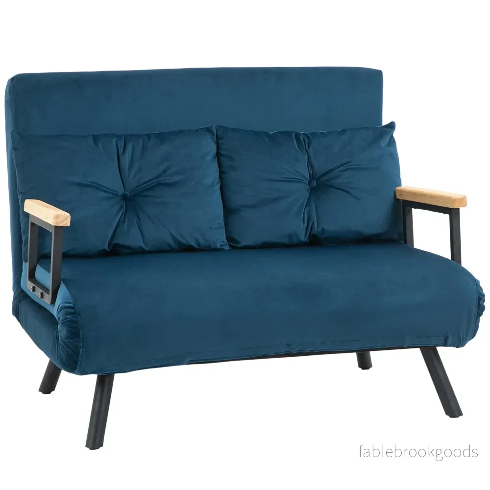 Blue Velvet bäddsoffa, justerbart ryggstöd, hopfällbar design Blue Velvet bäddsoffa, justerbart ryggstöd, hopfällbar design