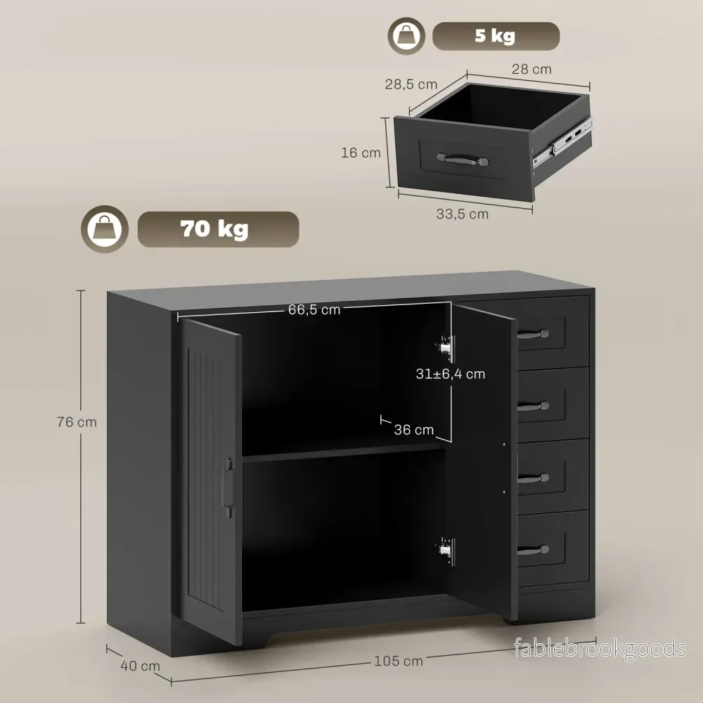 Skänk, modern stil, 4 lådor, 1 skåp, svart - Bild 3