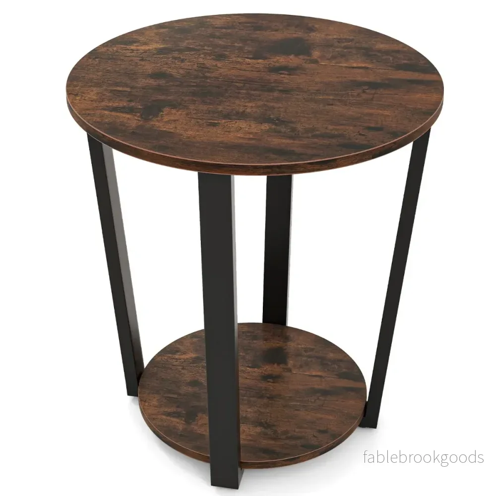 Runt – sidobord med öppen hylla och metallram vånings accentbord Soffa – 2 – Rustik brun