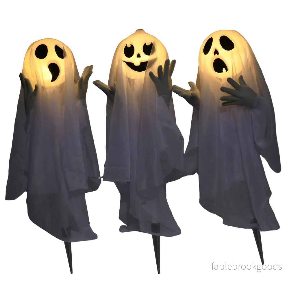 Halloweendekoration – 3 lysande spöken, rörelsesensor, 54x10x60 cm