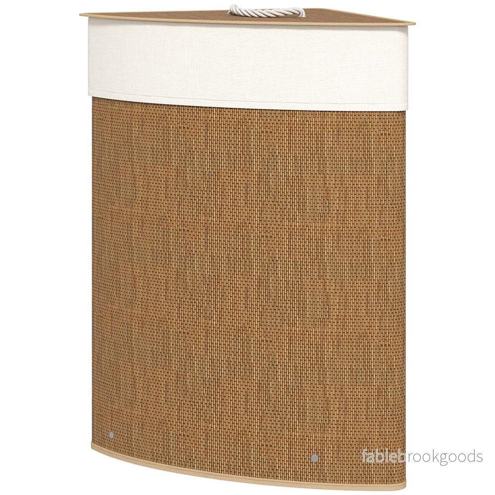 Hörntvättkorg, bambuväv, 55 liter, tygpåse, metallram, brun
