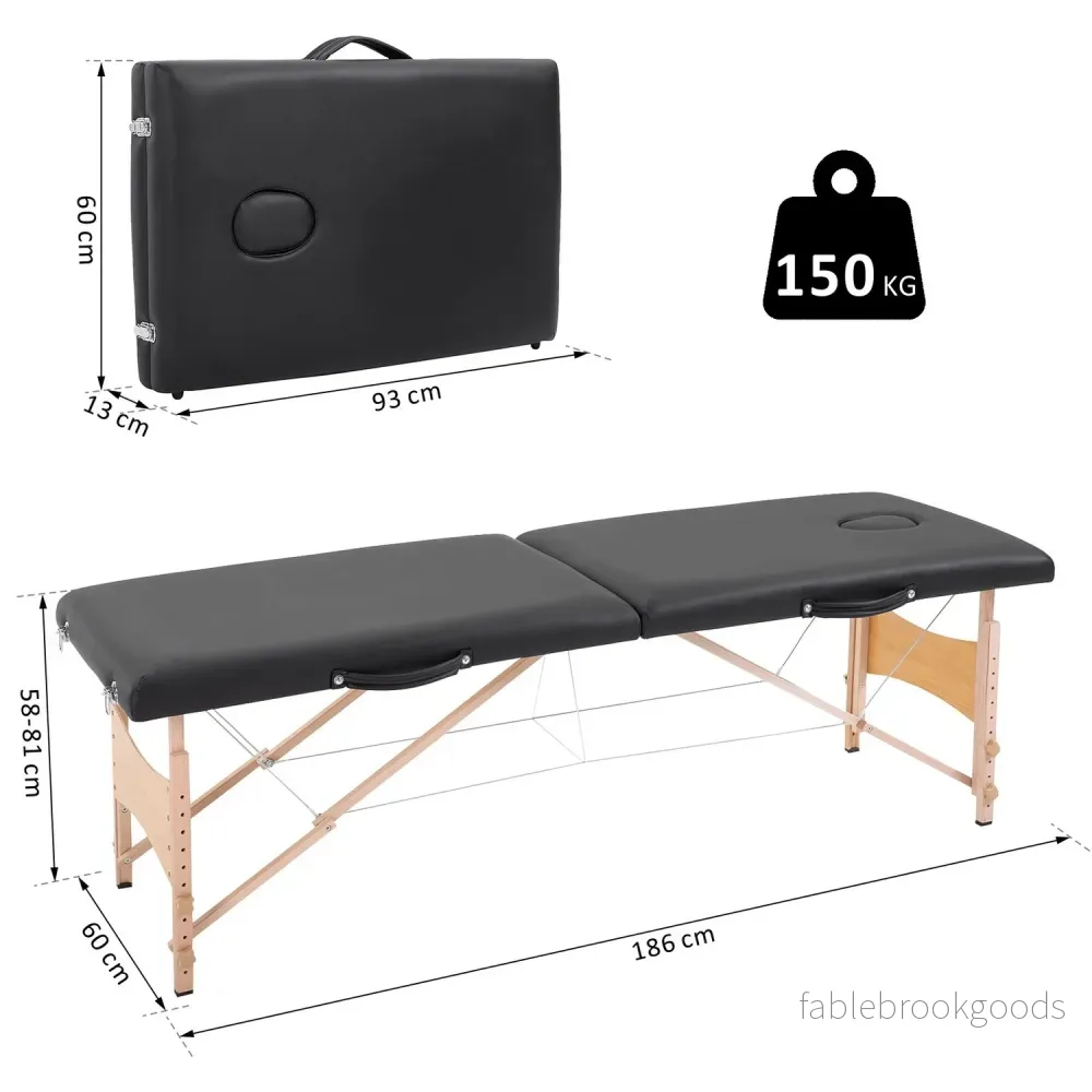 Höjdjusterbart massagebord i svart skum – poppelträ - Bild 3