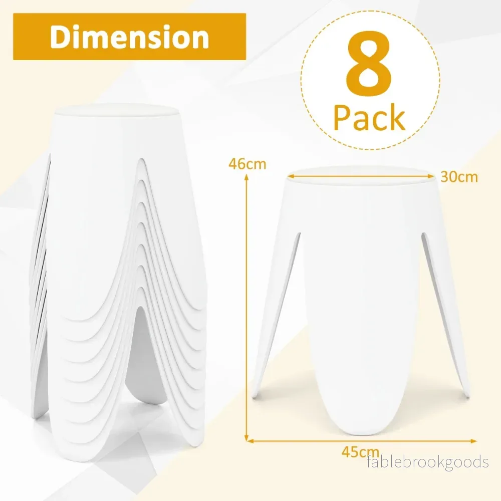 del – Set staplad Pall rund Sitt från Plast bärbar Stol med – 8 45 x 45 x 46 cm – Vit - Bild 2