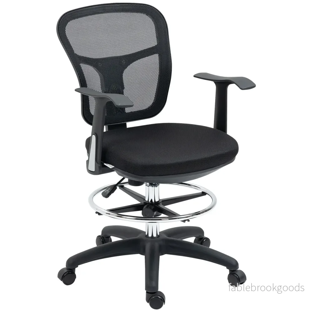 Ergonomisk kontorsstol i mesh, svart – justerbart armstöd och fotstöd