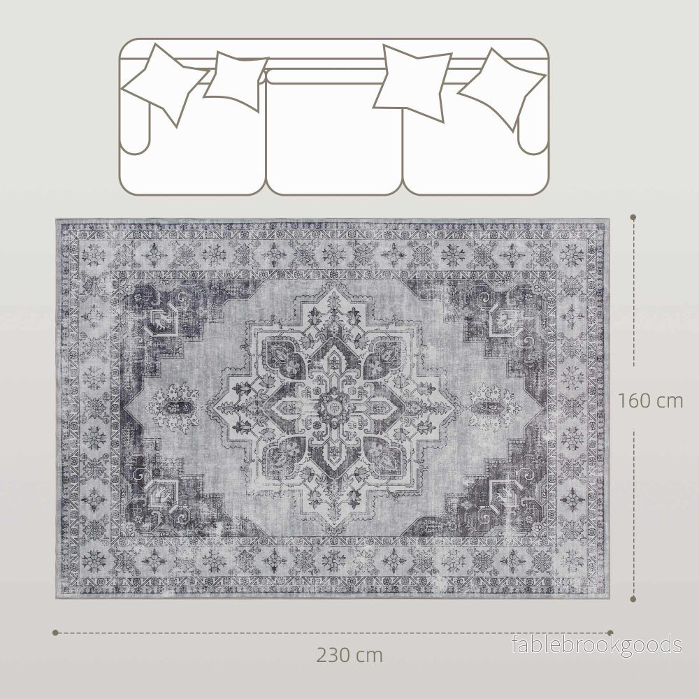 Tvättbar halkfri flanellmatta, 230x160cm, grå - Bild 3